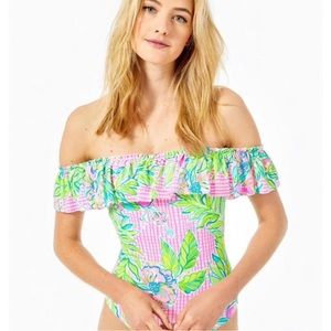 Lilly Pulitzer off shoulder open piece swimsuit size 10